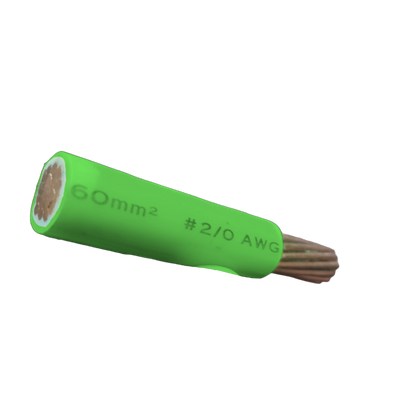 Phelps Dodge THHN and wires in bright green, featuring 60mm² gauge and #2/0 AWG specifications