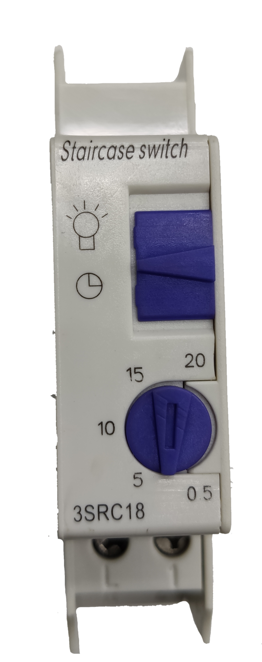 Sassin Time Delay Switch DIN Rail Type white staircase switch with blue adjustable dials