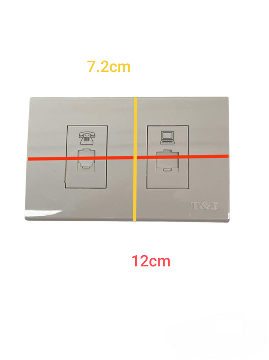 T&J 2 Gang Telephone and Cat6 Outlet with Plate in beige for network and phone connections