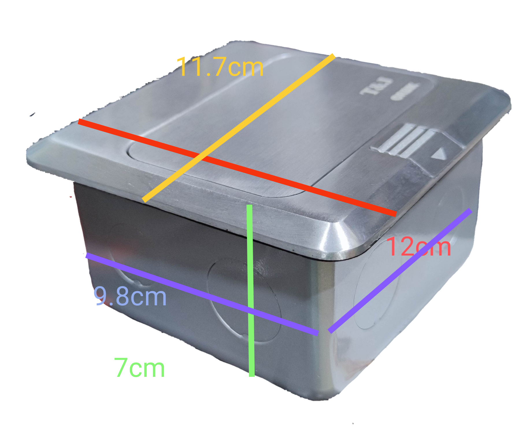 T&J Pop up LAN and HDMI Outlet in stainless steel with compact rectangular design and dimensions