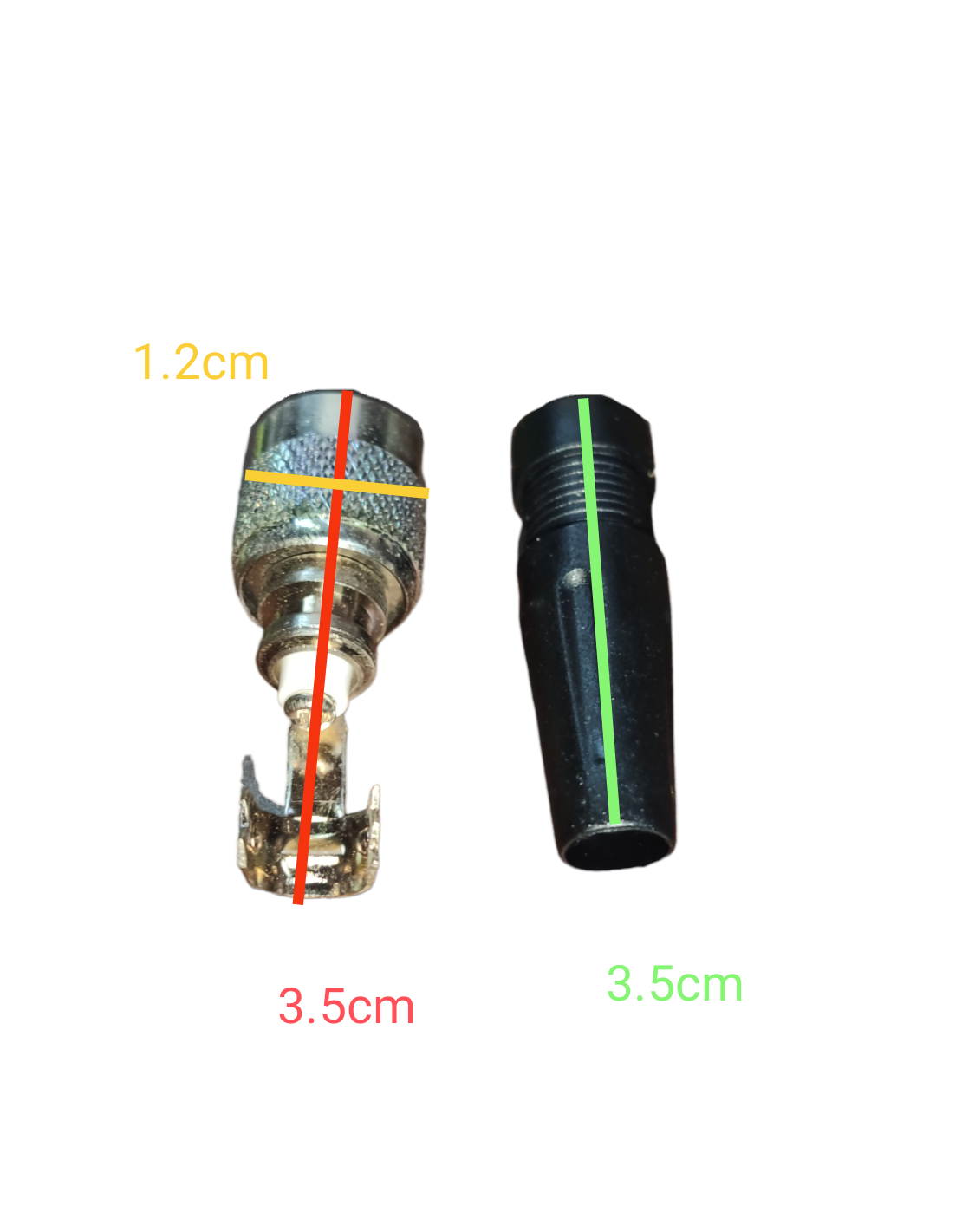 TNC Connector Male with Rubber Boot showing metal connector and black protective boot with measurements