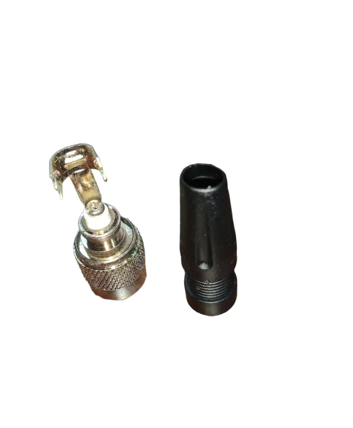 TNC Connector Male with Rubber Boot electrical circuitry part with metal connector and black protective boot