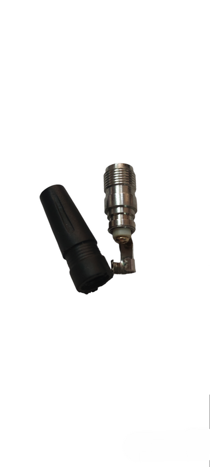 TNC Plug Connector for Coaxial Cable with metal and black plastic parts for electrical circuitry