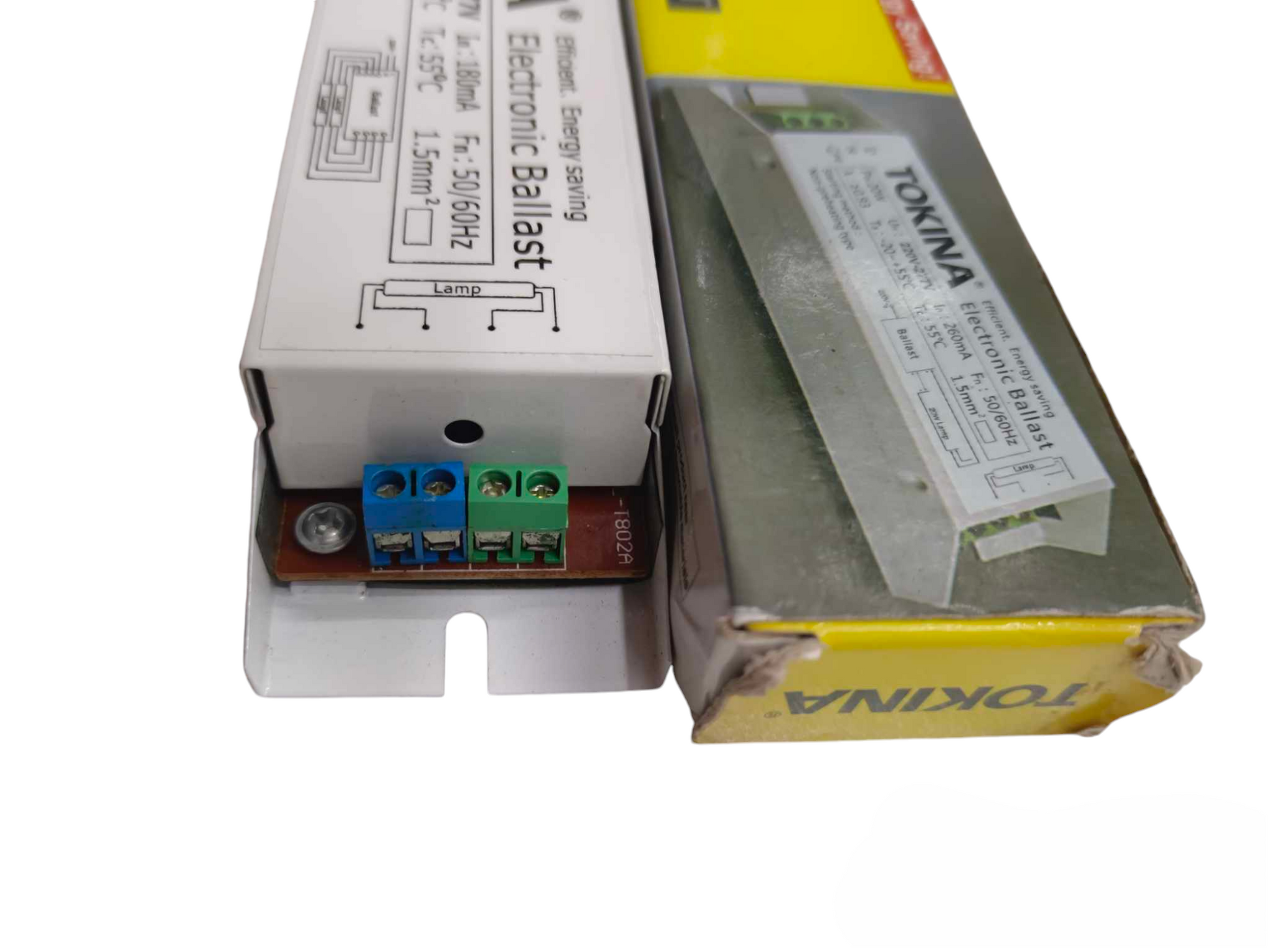 Tokina 2x18W electronic ballast for lighting installation with wiring terminals and original packaging