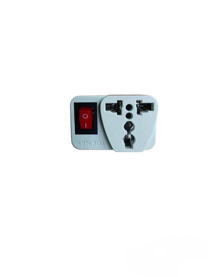 Tokina Universal Adapter With Safety Switch 6A in white with red switch for travel use