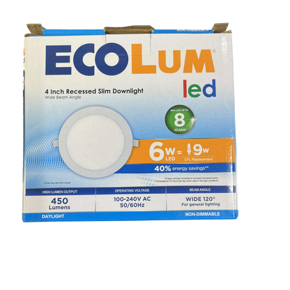 Ecolum 6W LED Round Recessed Slim Downlight 220V Daylight 120mm