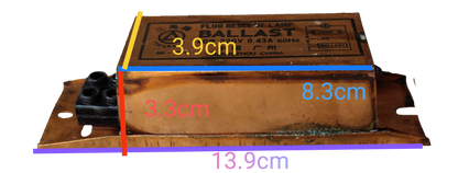 Triangle 40W Magnetic Ballast 0.43A electrical component with copper casing and mounting holes