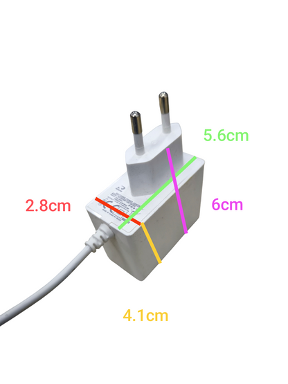 Type G to Type F adapter for Europe white power adapter with measurements for size reference
