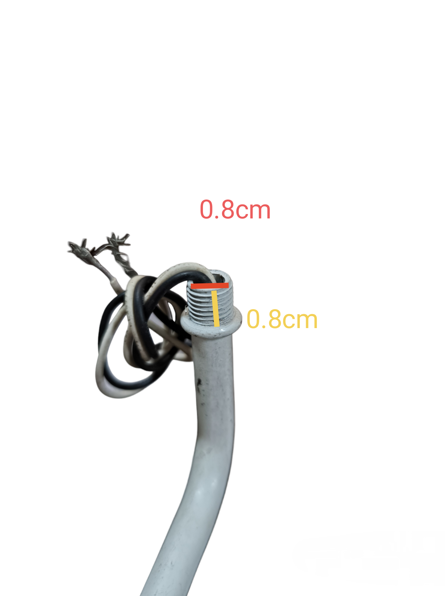 E14 porcelain socket with wire white ceramic tube lamp holder with exposed black wires and 0.8cm markings