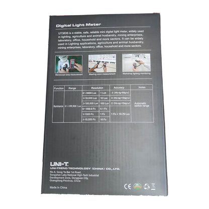 UNI-T Digital Light Meter UT383S with detailed specifications for accurate lighting measurements