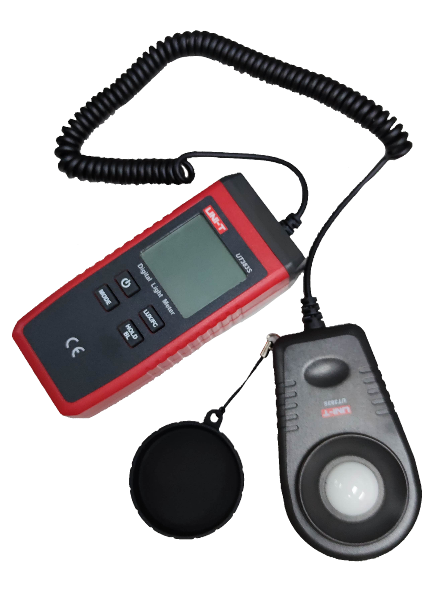 UNI-T Digital Light Meter UT383S with handheld sensor and coiled cable for accurate light measurement