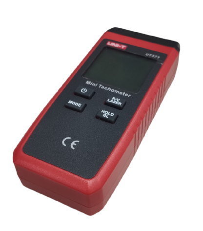 UNI-T Mini Non Contact Tachometer UT373 with red and black casing and digital display