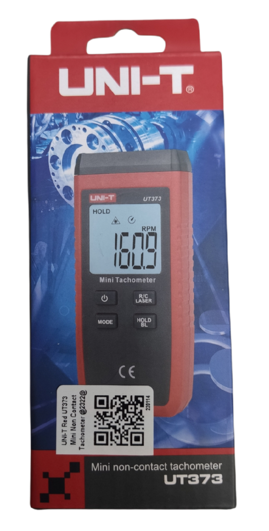 UNI-T Mini Non Contact Tachometer UT373 device in black and red for RPM measurement