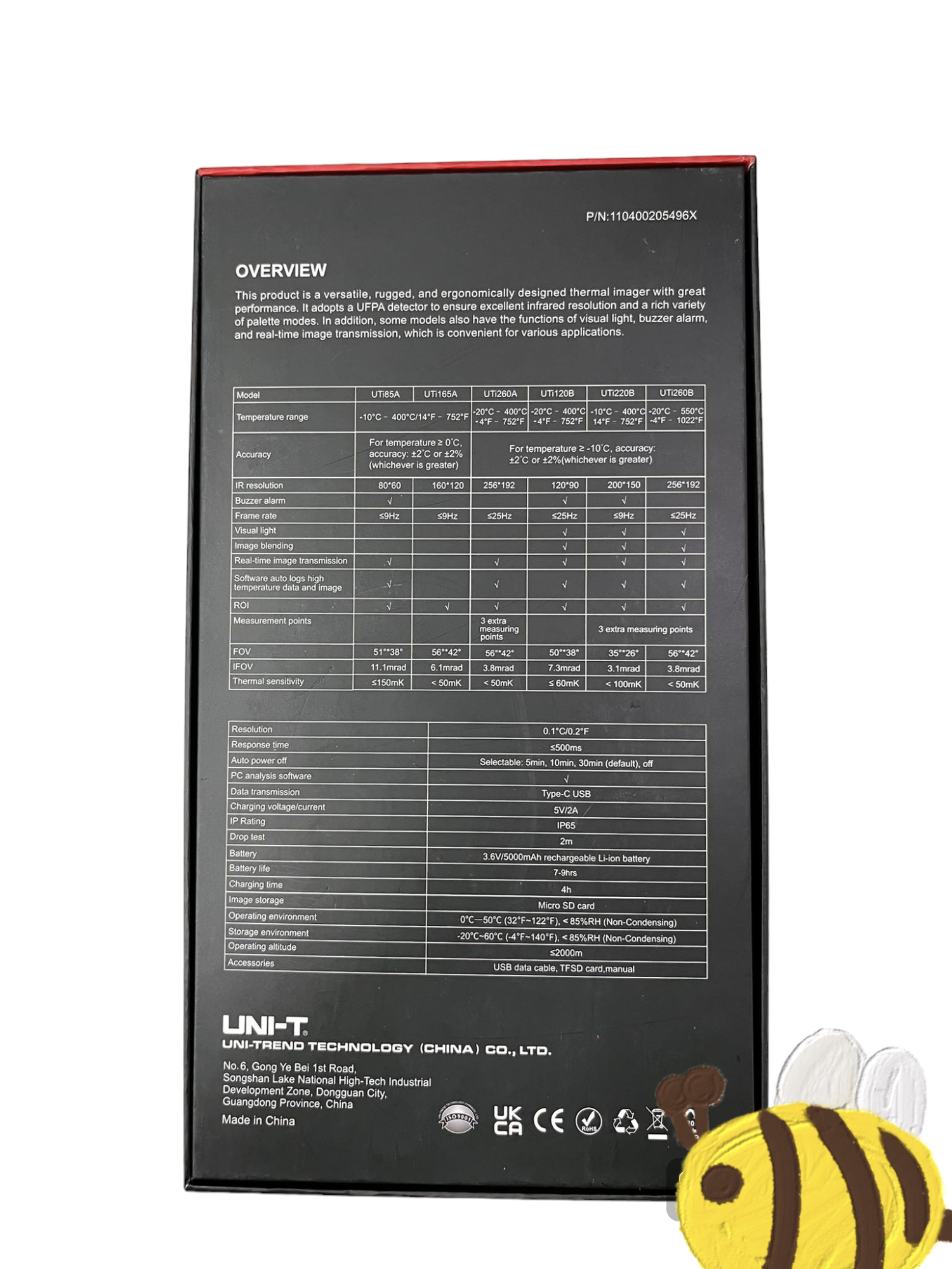 Back packaging of UNI-T Professional Thermal Imager UTi85A showing product specifications and features