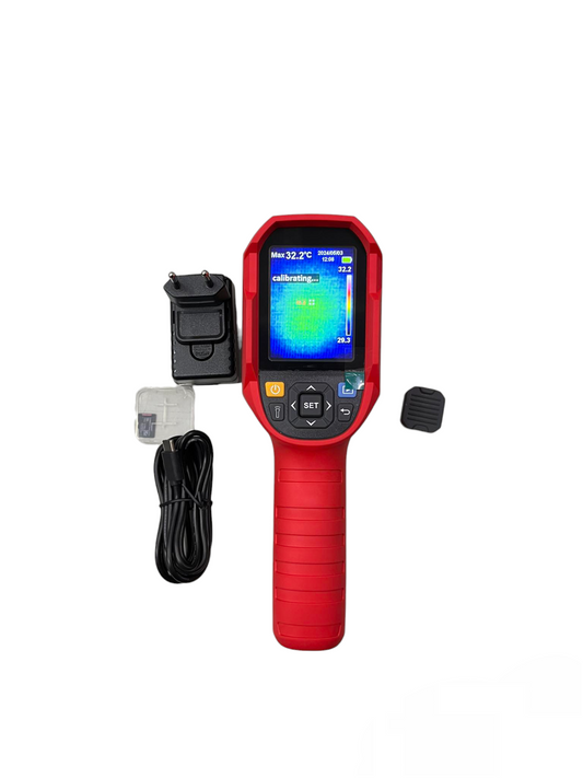 UNI-T Professional Thermal Imager UTi85A handheld scanner with display, charger, and accessories