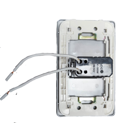 Omni 1 Gang 500W Dimmer Switch 220V back view showing white wires and mounting plate