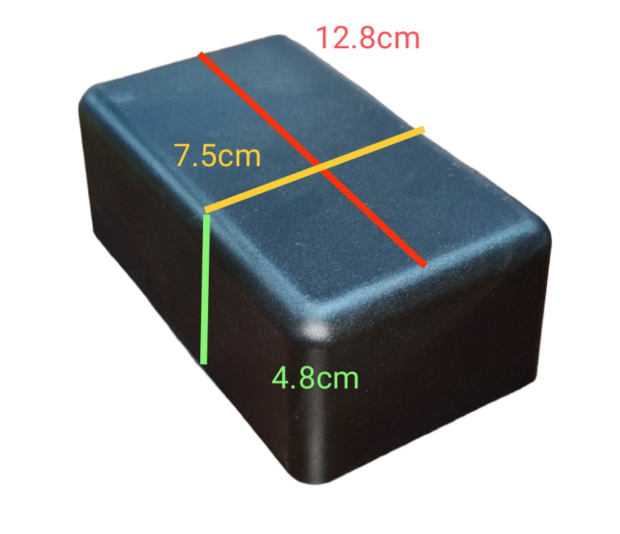 Electx Electrical Supply black plastic electronics enclosure showing dimensions 128mm x 75mm x 48mm DIY Plastic Box