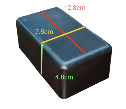 Electx Electrical Supply black plastic electronics enclosure showing dimensions 128mm x 75mm x 48mm DIY Plastic Box