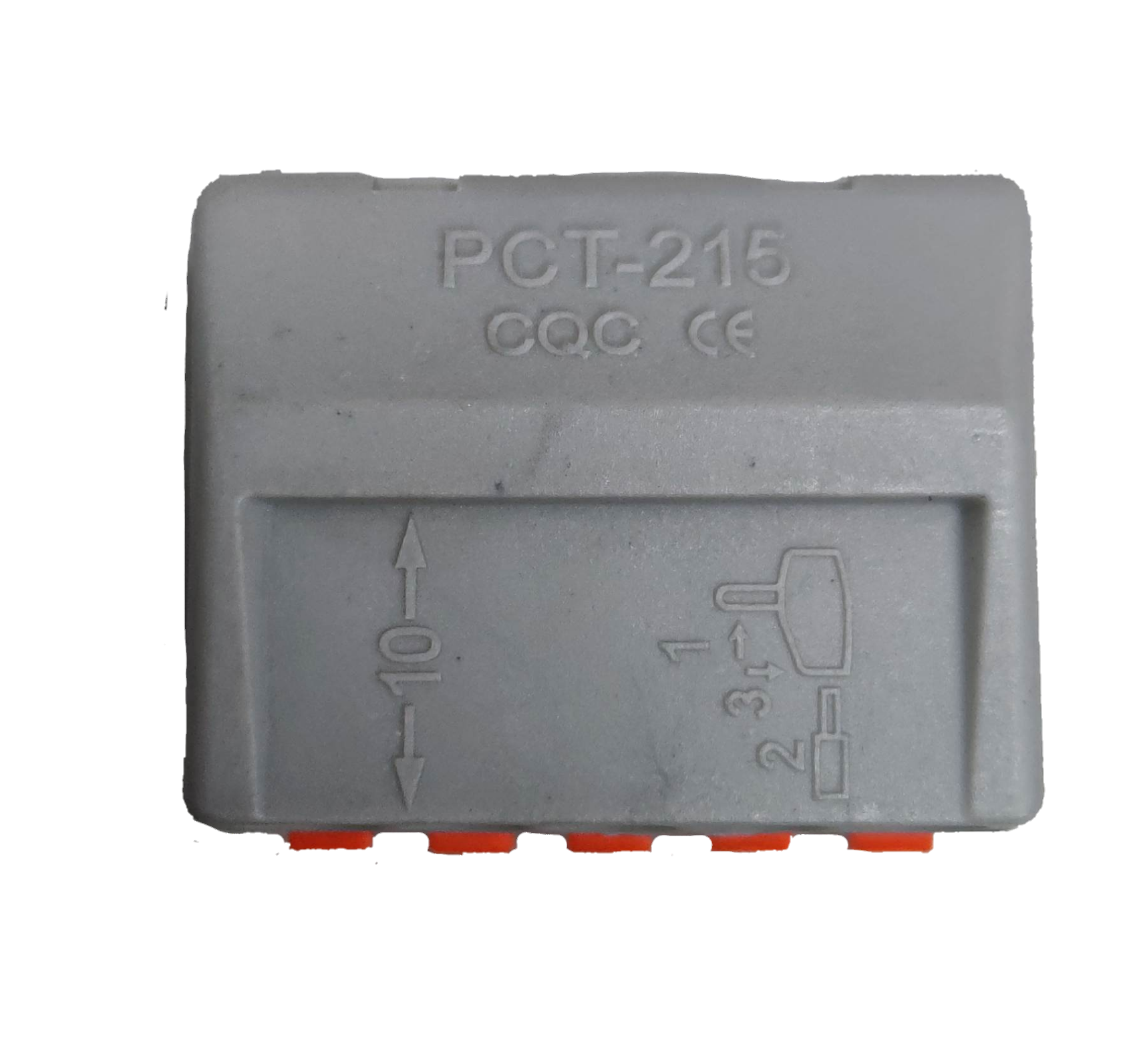 32A 250V electrical connector gray plastic with orange terminals and voltage markings