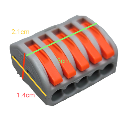 China made 32A 250V electrical connector with six orange levers and gray body for wiring