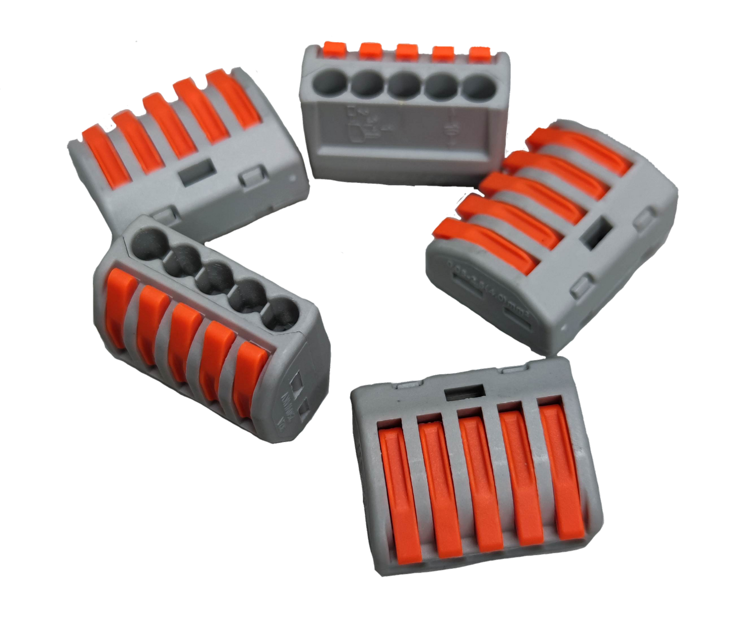 Set of 32A 250V electrical connector with orange levers for secure wire connections in electrical circuitry