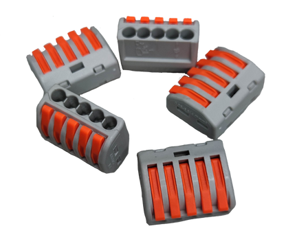 Set of 32A 250V electrical connector with orange levers for secure wire connections in electrical circuitry