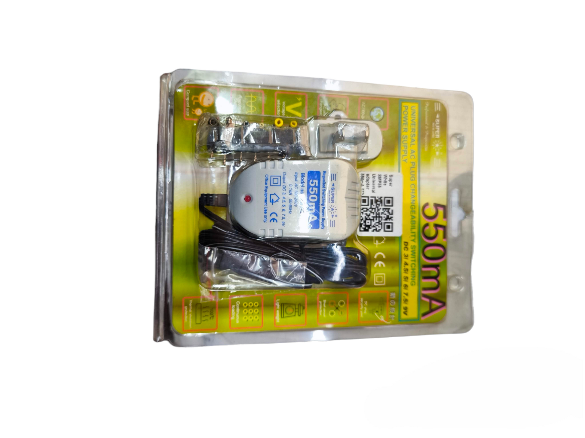 Super Universal AC Power Supply Output 500mA adapter charger in retail packaging