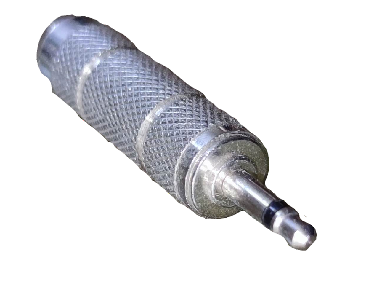 PL-55 Female to 3.5mm Male metal audio adapter with knurled grip for headphones and line-in connections