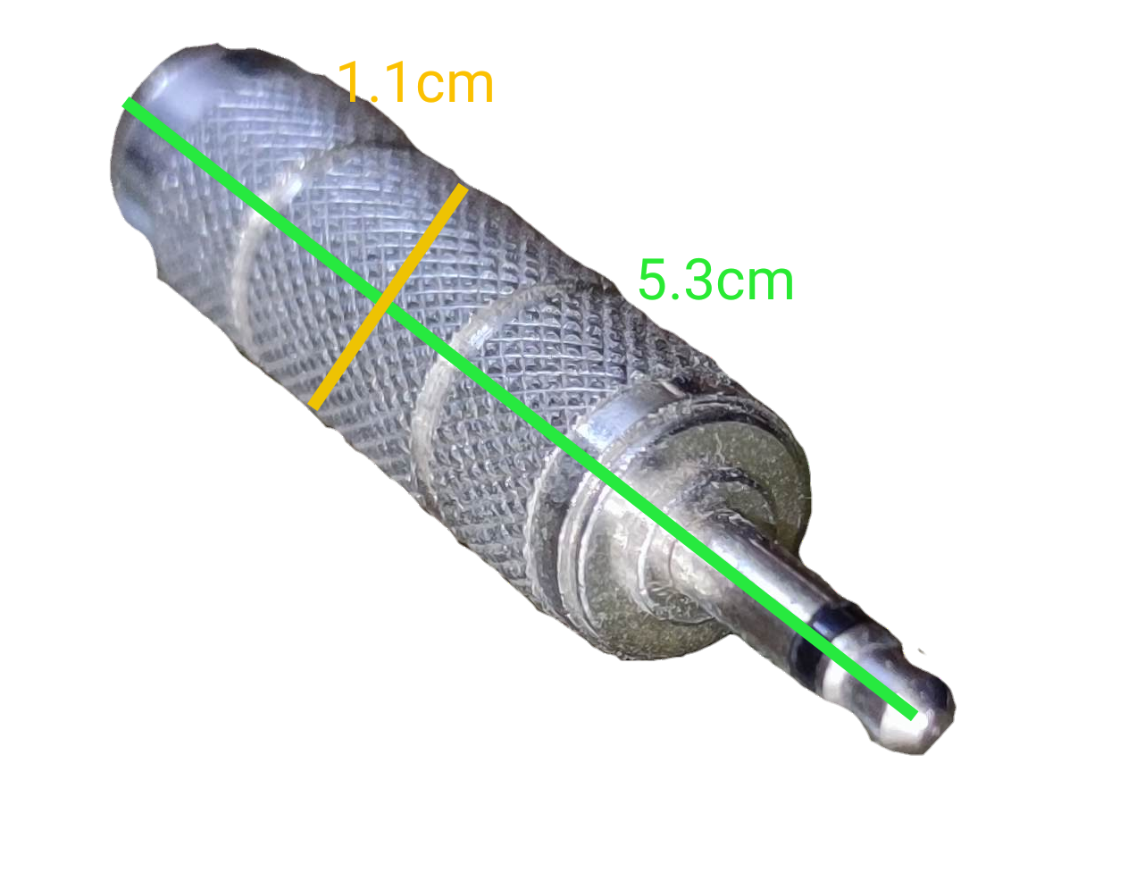 PL-55 Female to 3.5mm Male metal audio adapter with knurled grip chrome finish 5.3 cm length
