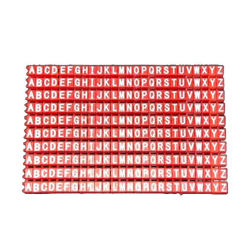 Grippes Cable Marker Clip On Type A-Z red alphabet cable markers in multiple rows for wire labeling