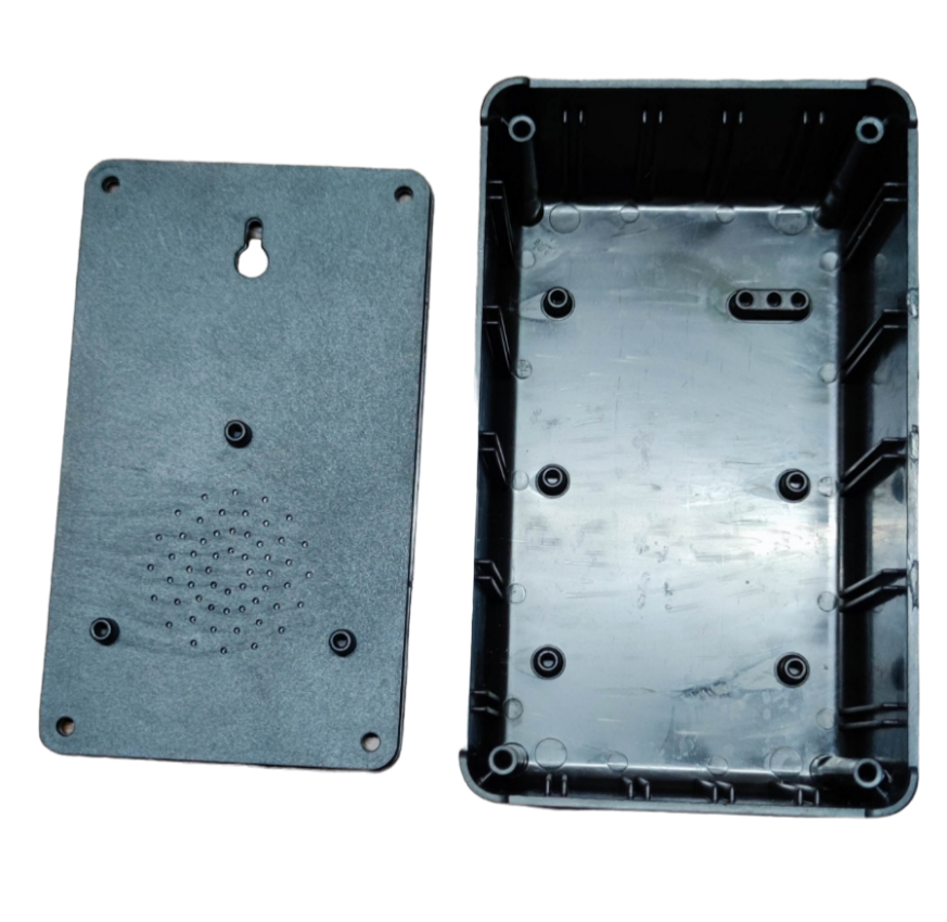 Electx Electrical Supply black ABS enclosure open showing lid and base with mounting posts DIY Plastic  Box Kit Assenbly