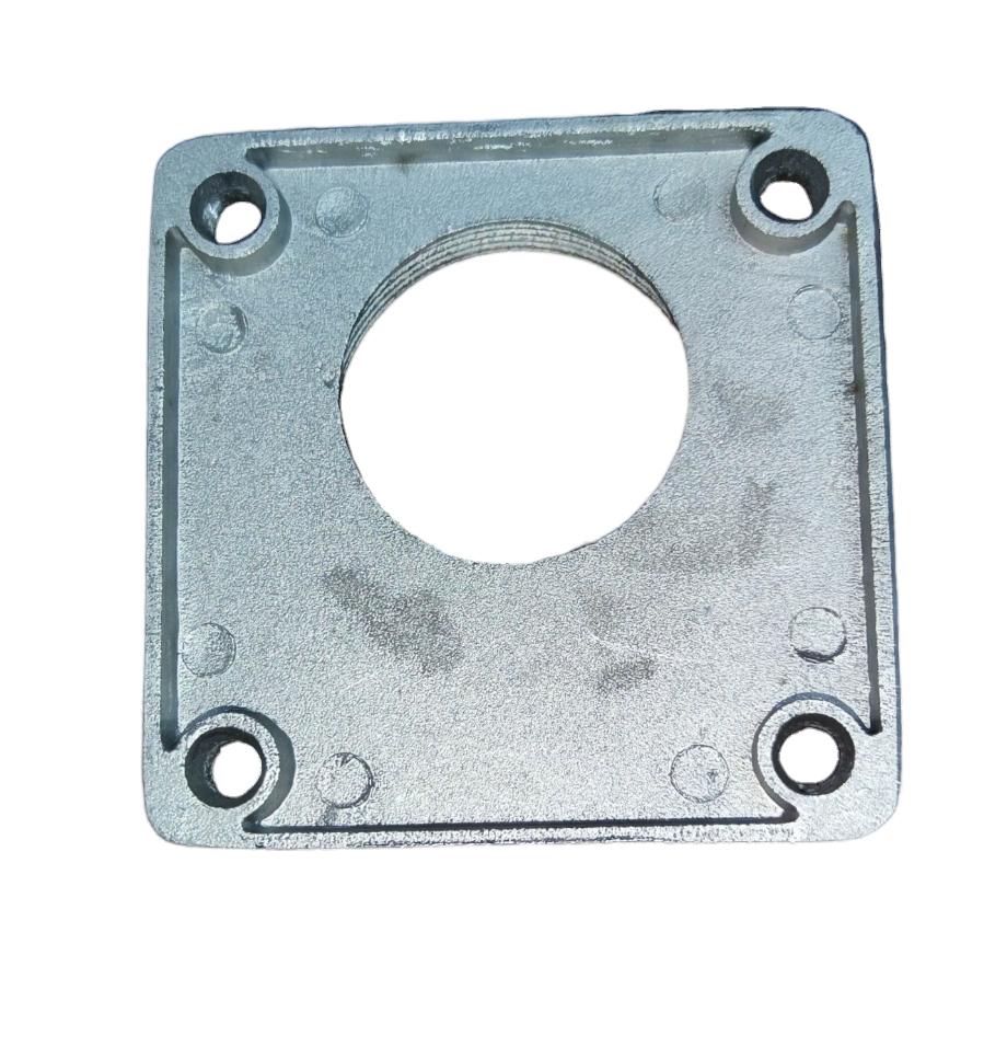 Square metal mounting plate with threaded center and four corner holes for meters industrial meter hub 1.5 inch