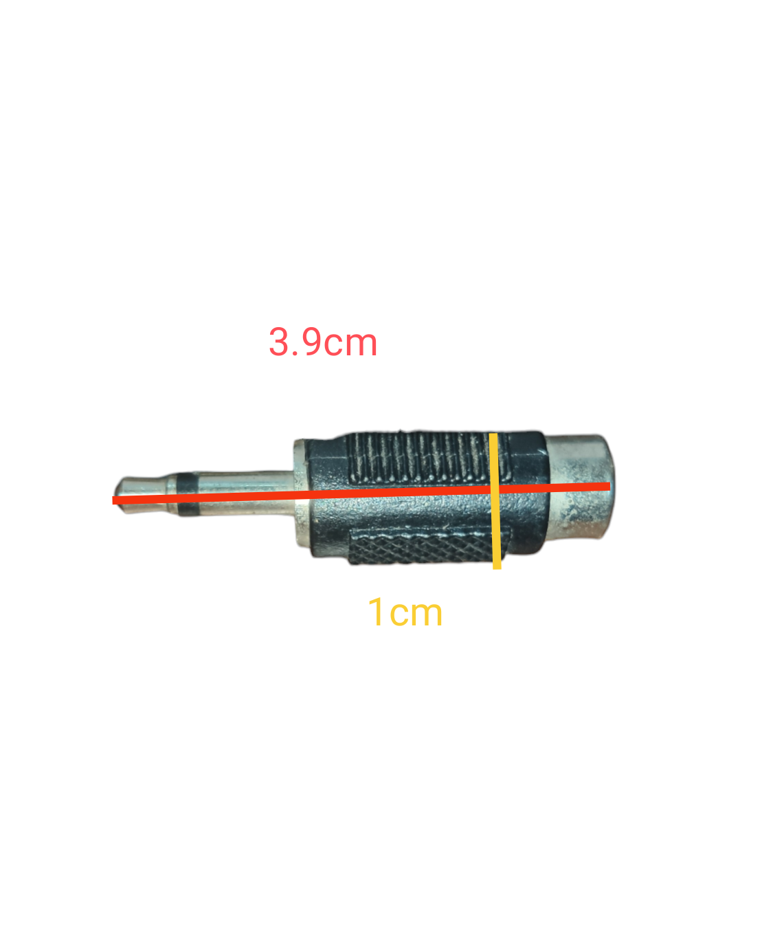 Mono Plug to RCA Jack Adaptor chrome connector with black knurled grip microphone accessory made in China