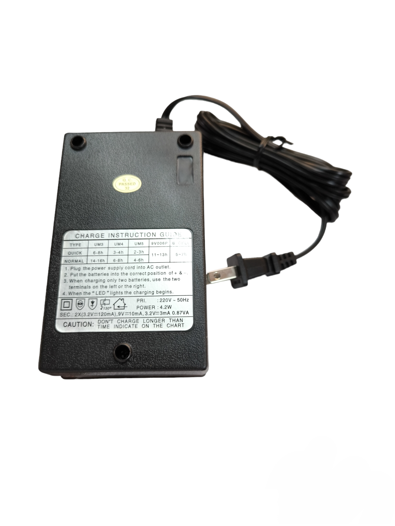 Universal Ni-Cd battery charger black device with power cord and plug from China
