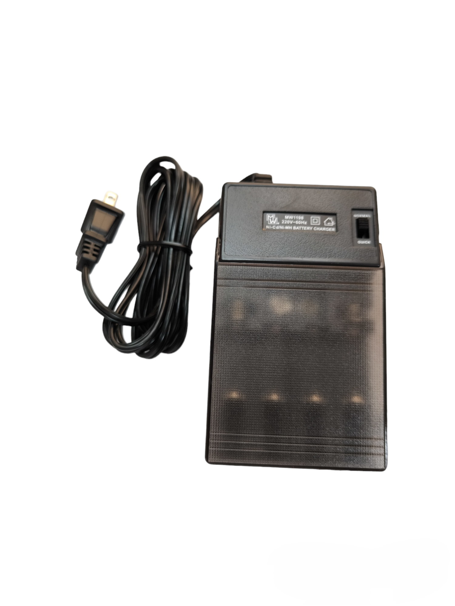 Black universal Ni-Cd battery charger with power cord and switch from China