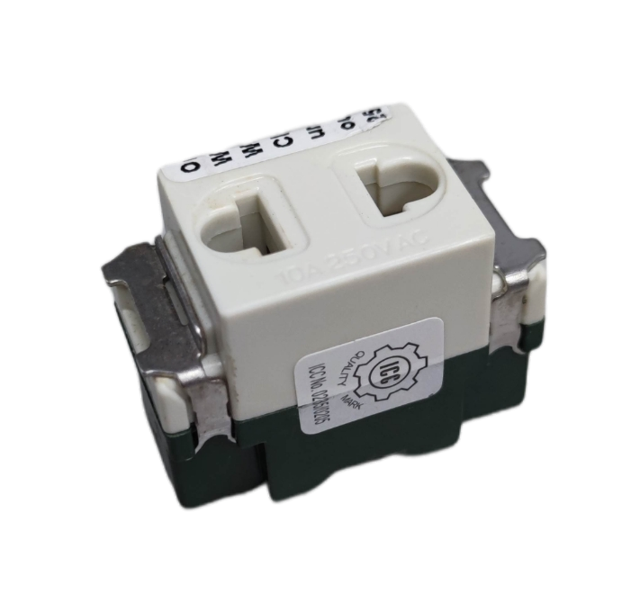 Omni Universal Outlet 10A 250V Classic Series white electrical power point with metal mounting brackets
