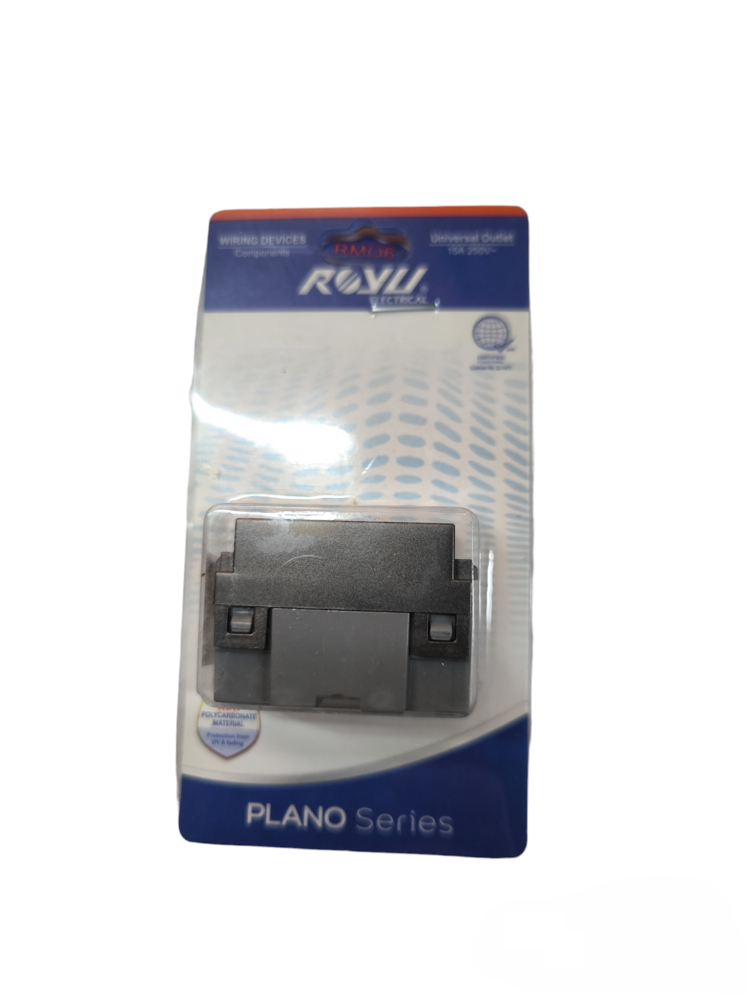 Royu Universal Outlet 15A 250V Plano Series power point switch in retail packaging