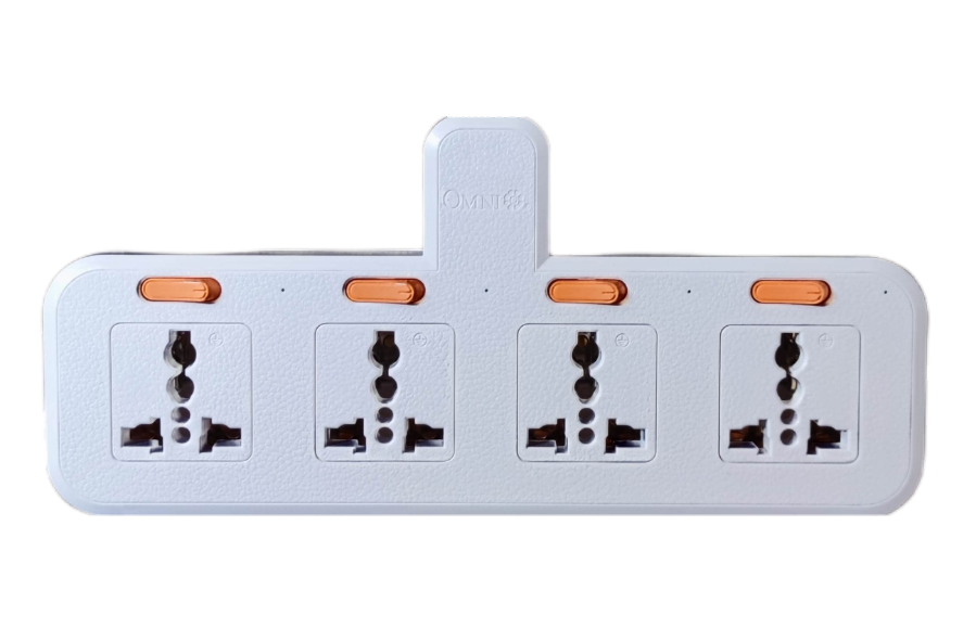 Omni 4 gang universal outlet 10A 250V power strip with multiple ports for versatile device connectivity