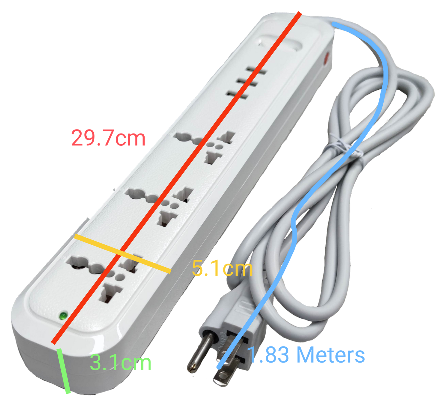 Omni universal outlet power strip with USB featuring multiple sockets and a 1.83-meter cord
