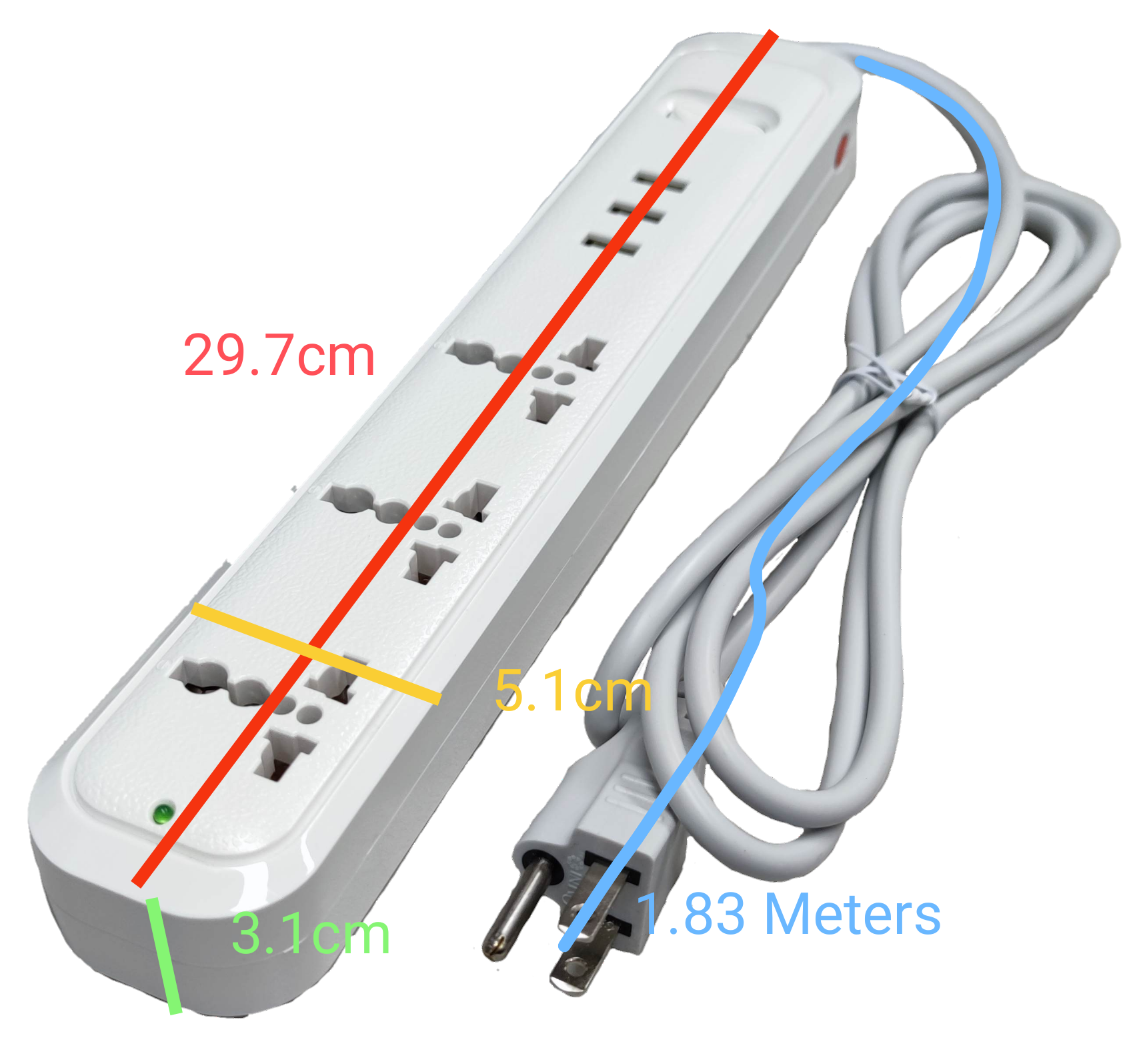 Omni universal outlet power strip with USB featuring multiple sockets and a 1.83-meter cord