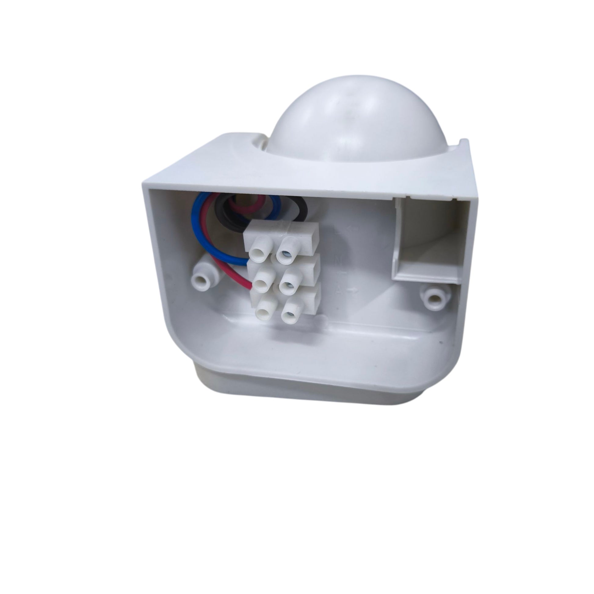 PIR Motion Sensor 5A 220V white plastic dome sensor with exposed wiring and terminal block