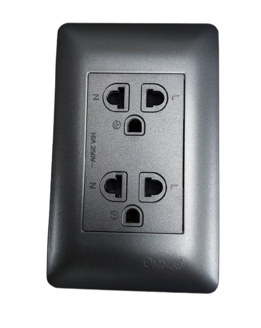 Omni 16A 250V universal power outlet in sleek gray design for multiple device compatibility