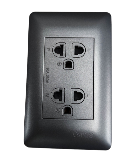 Omni 16A 250V universal power outlet in sleek gray design for multiple device compatibility