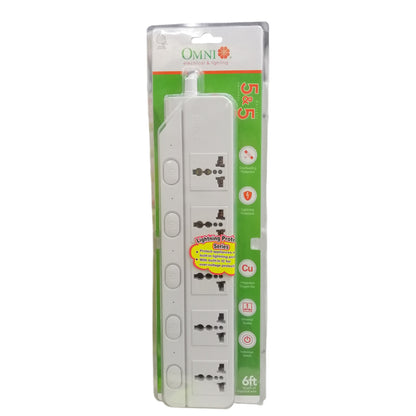 Omni universal power strip 6 feet 5 socket with individual switches and lightning protection