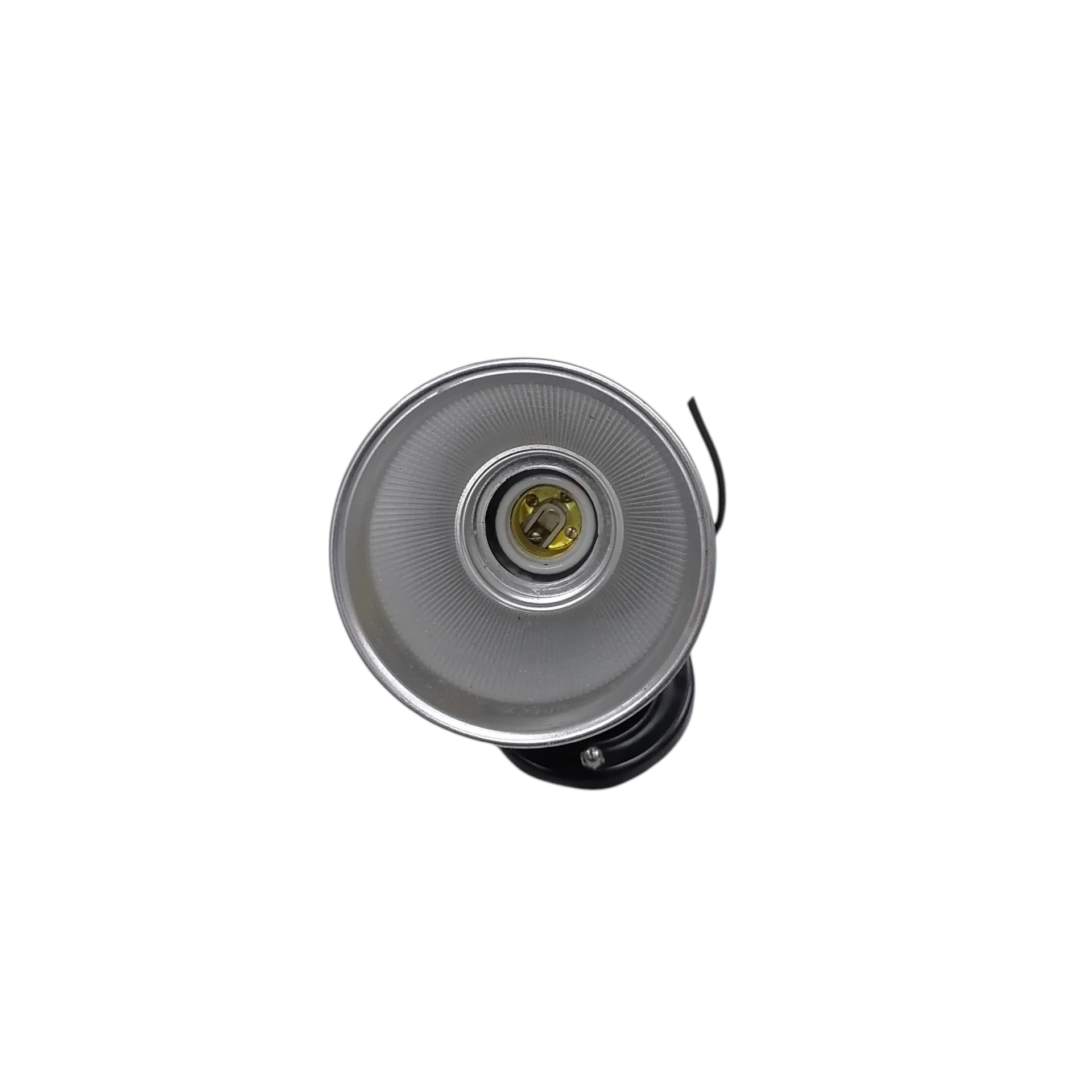 Local Spot Light Holder with Reflector E27 top view showing metal reflector and E27 socket and black mounting base