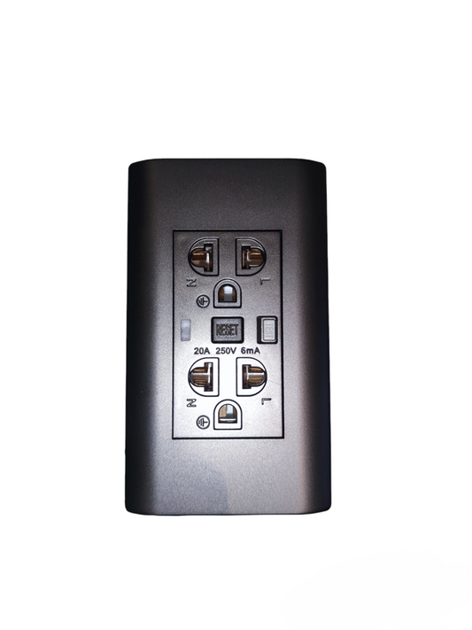 Royu GFCI Duplex Universal Outlet 20A 220V in black with reset and test buttons for electrical safety