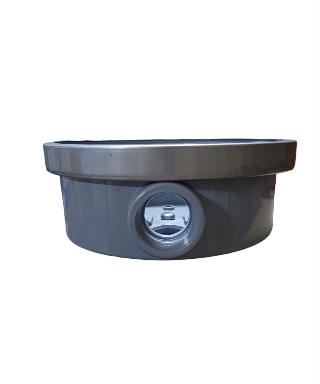 USA Round Meter Base 1 inch electrical part with gray body and clear window for meter reading