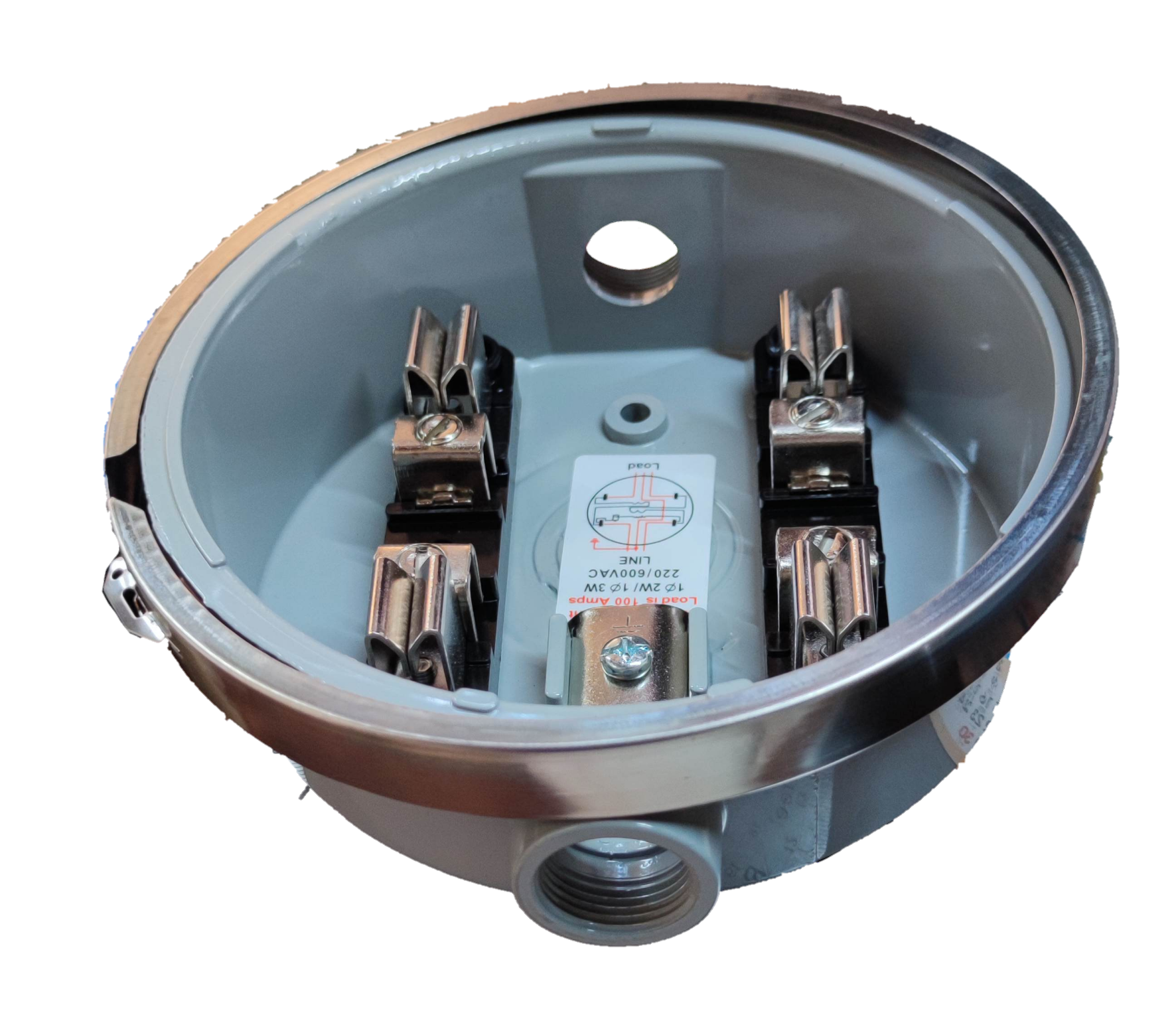 USA Round Meter Base electrical component with metal connectors for secure wiring in electrical circuitry