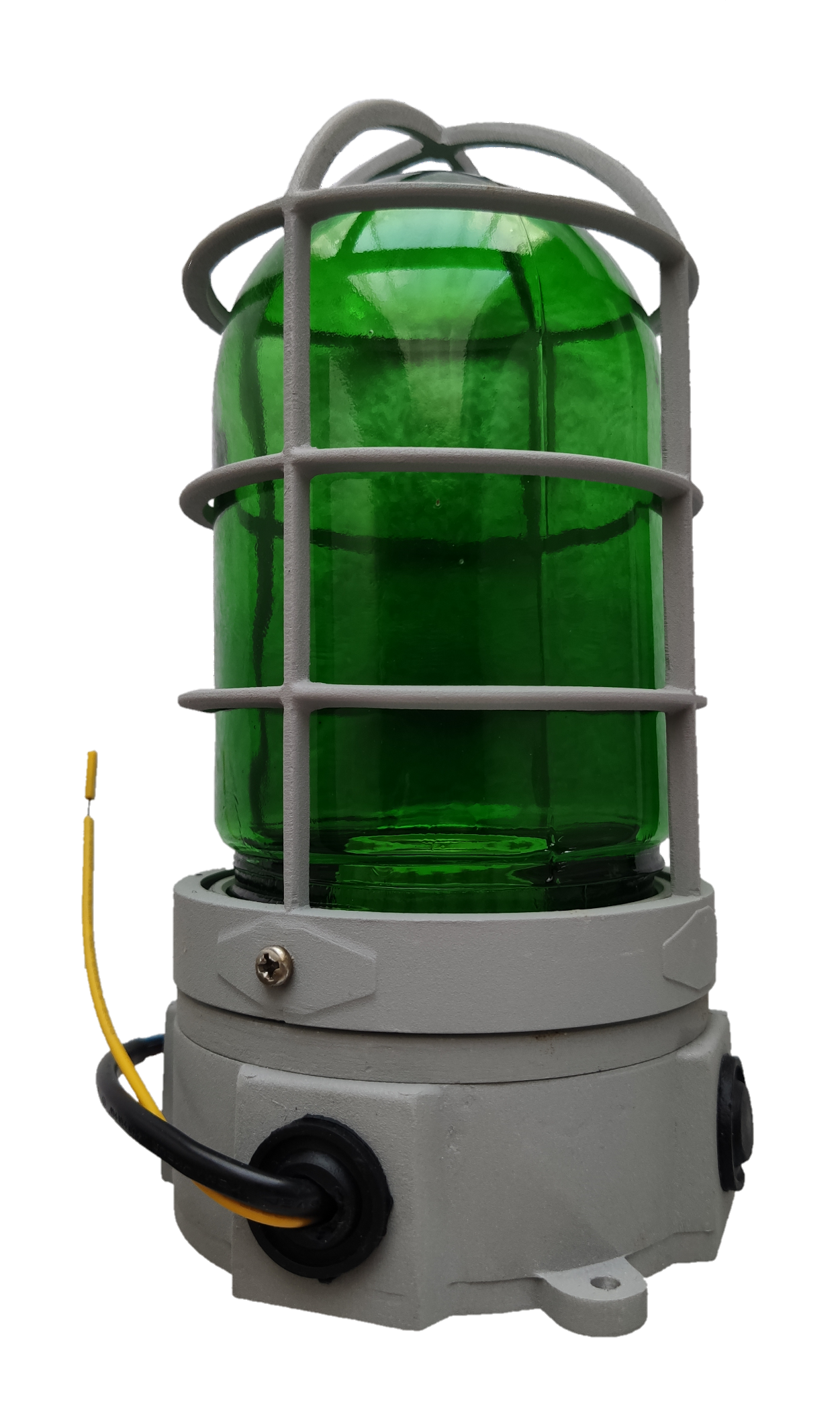 Biglite green vapor lamp fixture E27 with protective metal cage and mounting base for lighting installation