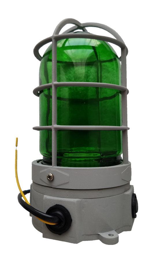 Biglite green vapor lamp fixture E27 with protective metal cage and mounting base for lighting installation